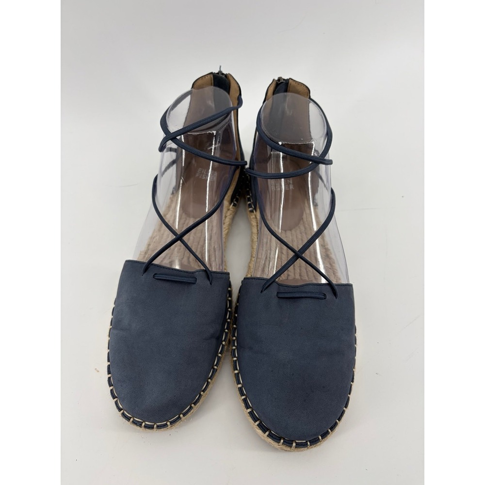Eileen Fisher, Blue Nubuck Suede Lace-Up Espadrille Flats, Women's Size 8.5